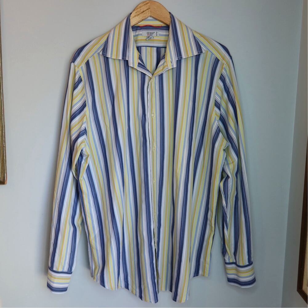 Guess Multi-Color Striped Long Sleeve Button-Up Dress Shirt XXL
